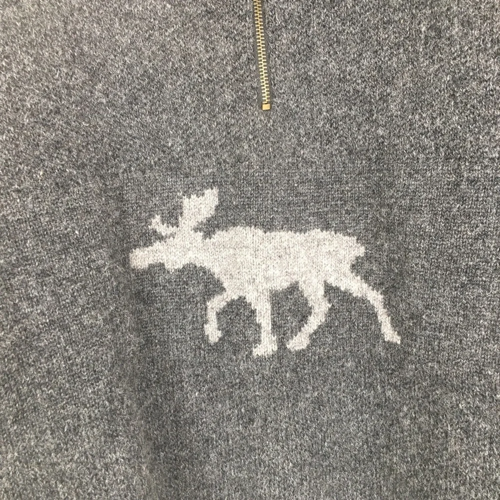 Norwool of Norway Wool Quarter Zip Sweater Gray Moose Print Mens Size Small